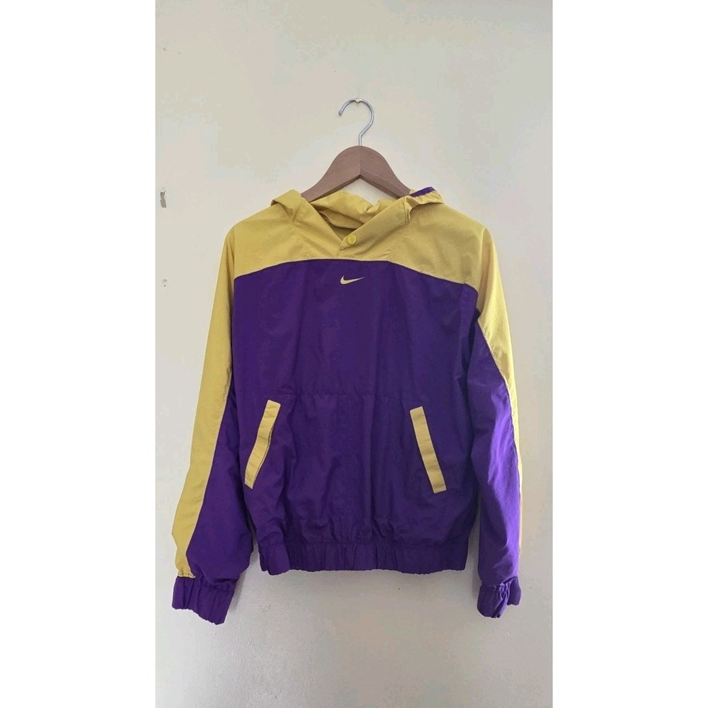 Y2K Nike Windbreaker Jacket Youth Large Purple Yellow Hooded Pull Over